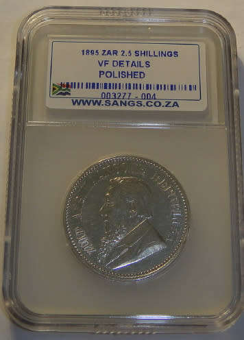 Paul Kruger ZAR Half Crown (2/6-) of 1895 : Sangs graded VF Details