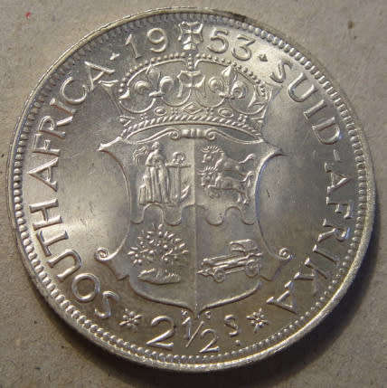 Union of South Africa : Half Crown (2/6-) of 1953 (Lustrous & High Grade)