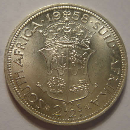 Union of South Africa : Half Crown (2/6-) of 1958 (Lustrous & High Grade)