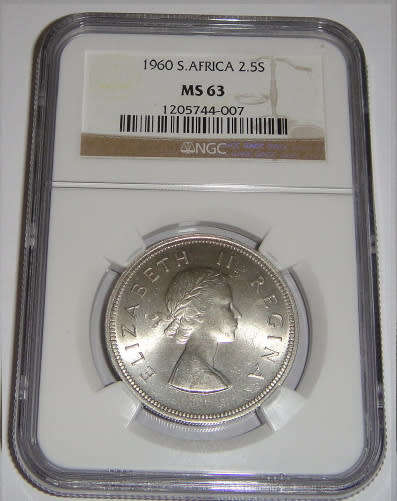 Union of South Africa : Half Crown (2/6-) of 1960 : NGC graded MS63