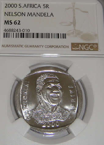 Republic of South Africa : Nelson Mandela R5 of 2000 : NGC graded MS62