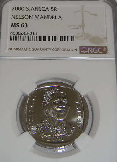 Republic of South Africa : Nelson Mandela R5 of 2000 : NGC graded MS63
