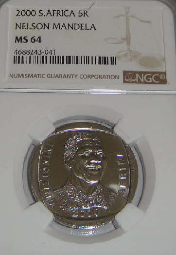 Republic of South Africa : Nelson Mandela R5 of 2000 : NGC graded MS64