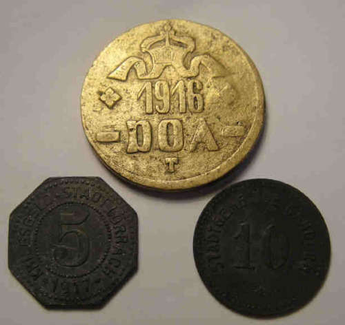German East Africa & two Kriesgsgeld Coins from the First World War Period (1916 & 1917)