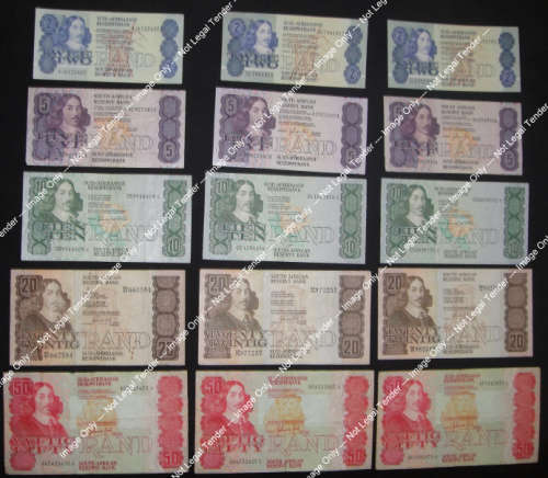 Republic of South Africa : 3 Sets of Jan van Riebeeck Bank Notes of the 1980s