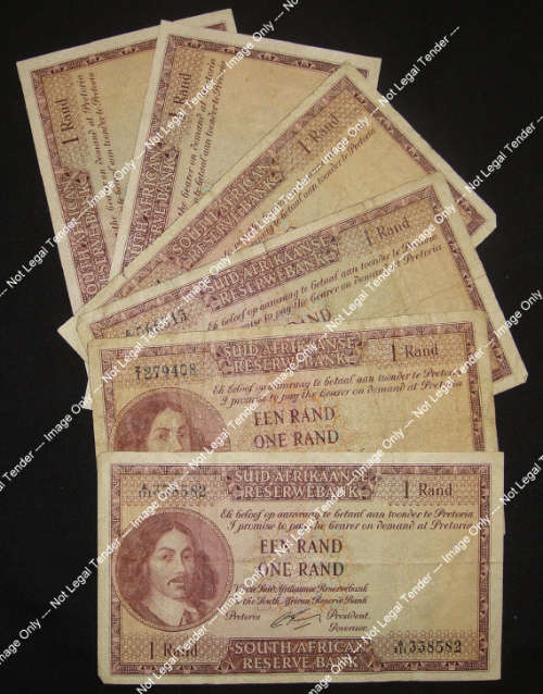 Republic of South Africa : Five R1 Bank Notes of 1962