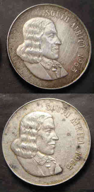 Republic of South Africa: Two Silver R1 Coins of 1965 (English): One bid takes both