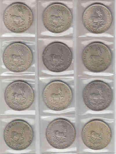 Republic of South Africa : Twelve (12) SILVER Jan van Riebeeck Fifty Cent Pieces (1961-1964)