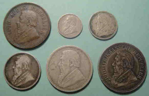 Paul Kruger ZAR : Complete Type Set from Penny to Half Crown