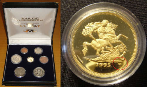 SA Mint : Coin Set struck for 1995 Royal Visit with RARE Gold Sovereign