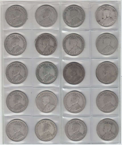 Union of South Africa : Twenty (20) Silver Half Crowns of King George V