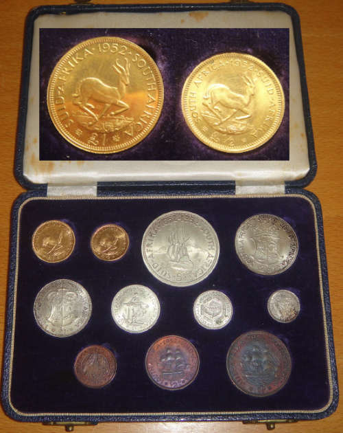 Union of South Africa: LONG Proof Set of 1952 with BOTH GOLD Coins included