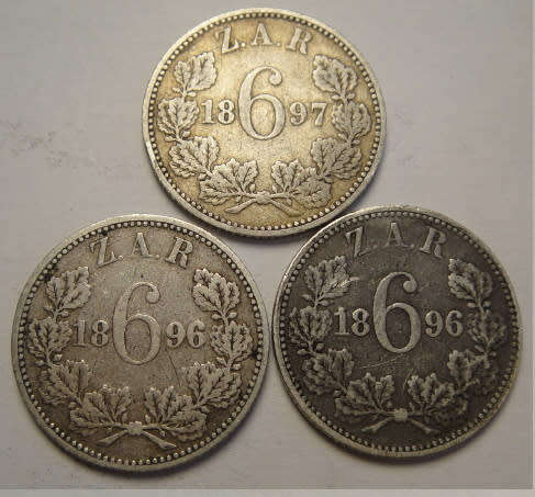 Three (3) Paul Kruger Z.A.R. Silver Sixpences