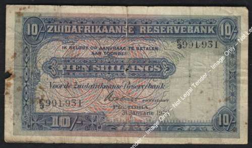 Union of South Africa: Clegg Tien Shillings Banknote of 31 January 1922