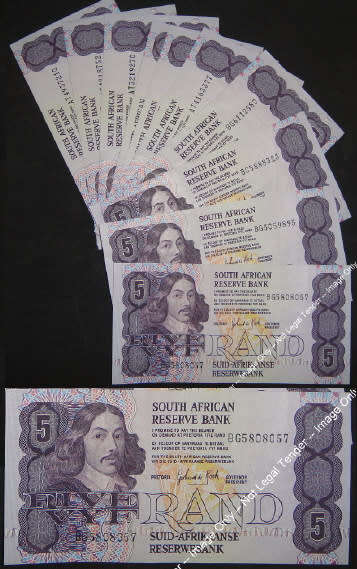 Republic of South Africa : Set of 10 beautiful R5 notes from the 1980s