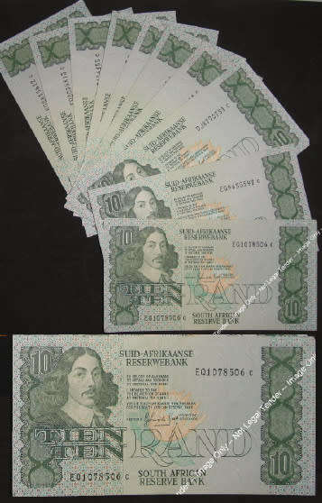 Republic of South Africa : Set of 10 beautiful R10 notes from the 1980s