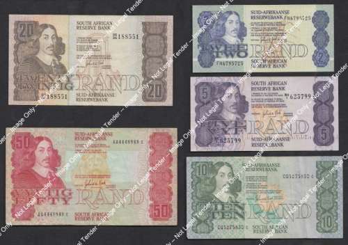Republic of South Africa : 100% Complete Banknote Type Set of the 1980s.