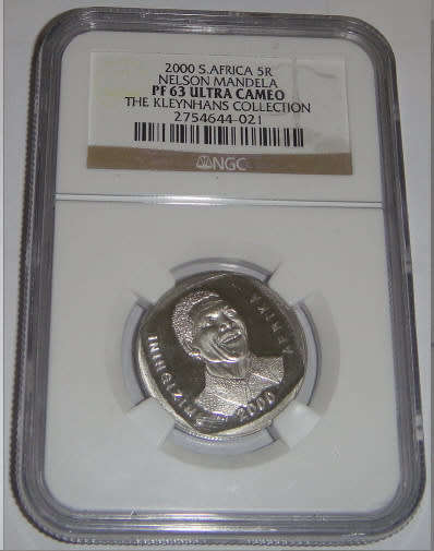 Republic of South Africa: Nelson Mandela R5 of 2000 : NGC graded PROOF 63 Ultra Cameo