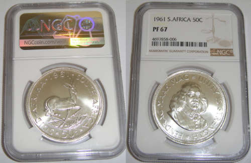 Republic of South Africa: Fifty Cent of 1961: NGC Graded PF67
