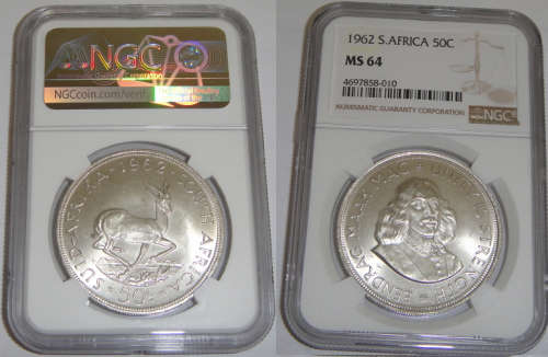 Republic of South Africa: Fifty Cent of 1962: NGC Graded MS64