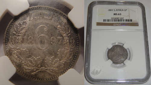 Paul Kruger (Z.A.R.) : Sixpence of 1897 : NGC graded MS63