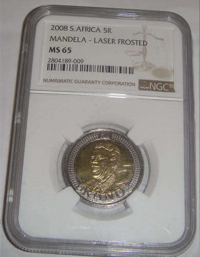 Republic of South Africa : Laser Frosted Mandela R5 of 2008: NGC graded MS65