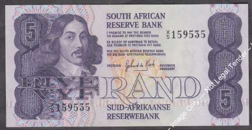 Republic of South Africa: G de Kock X5 Replacement R5 note of 1981 (RARE CV R10 000+)