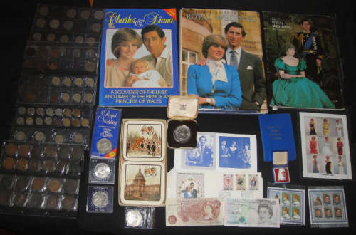 Great Britain: Large Collection of 1981 Royal Wedding items (Also Coins, Stamps, Notes, etc.)