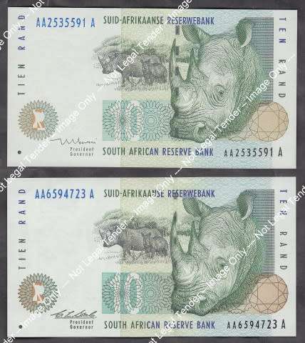 Republic of South Africa: Chris Stals & Tito Mboweni AA series uncirculated R10 notes