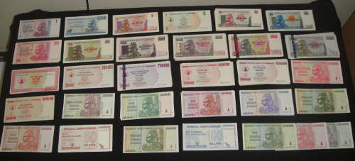 Huge Collection of Zimbabwe Banknotes from 1 Dollar up to 50 Trillion Dollars