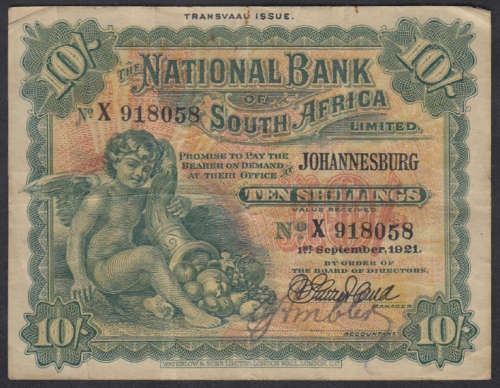 National Bank of South Africa : Transvaal Issue (Johannesburg) Ten Shillings of 1 September 1921