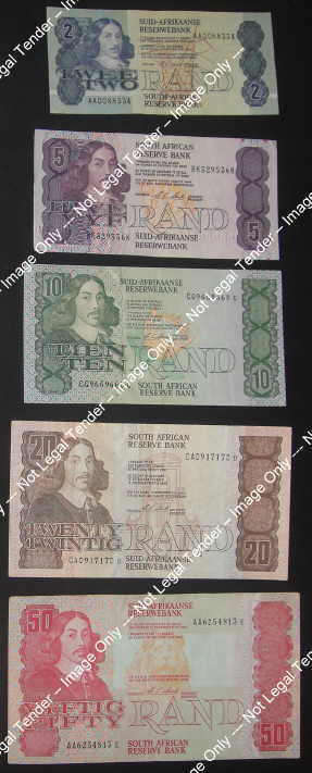 Republic of South Africa : Complete Type Set of the last Van Riebeeck Bank Notes (1990)