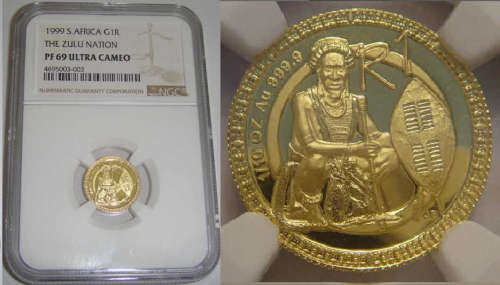 Republic of South Africa: GOLD R1 of 1999 (Tenth Ounce) The Zulu Nation: NGC graded PF69 Ultra Cameo
