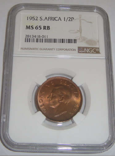Union of South Africa : Half Penny of 1952 : NGC graded MS65 RB
