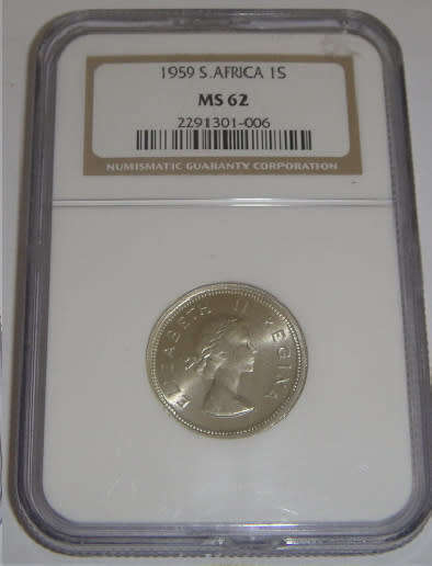 Union of South Africa : Shilling (1/-) of 1959 : NGC graded MS62