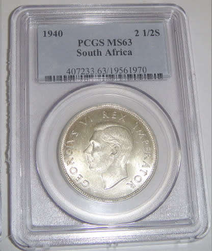 Union of South Africa : Half Crown (2/6-) of 1940 : PCGS graded MS63