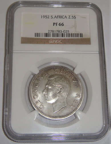 Union of South Africa : Half Crown (2/6-) of 1952 : NGC graded PF66