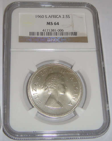 Union of South Africa : Half Crown (2/6-) of 1960 : NGC graded MS64