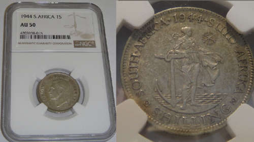 Union of South Africa : The Rare 1944 Shilling : NGC graded AU50