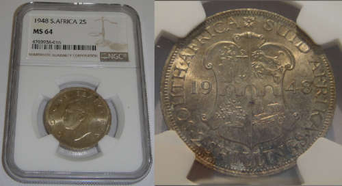 Union of South Africa : The Rare 1948 Two-Shillings : NGC graded MS64