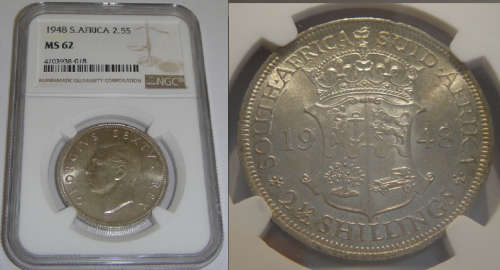 Union of South Africa : The Rare 1948 Half Crown : NGC graded MS62