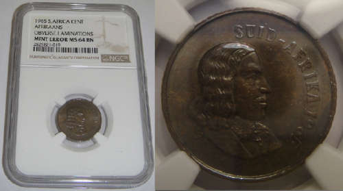 Republic of South Africa : One Cent of 1965 (Afrikaans) : NGC graded MS64 BN