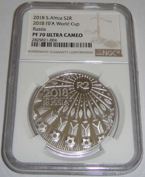Republic of South Africa: 2018 R2 Silver Crown: FIFA World Cup Russia : NGC graded PF 70 Ultra Cameo