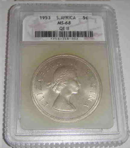 Union of South Africa : Crown (5-Shillings) of 1953 : SACGS graded MS68