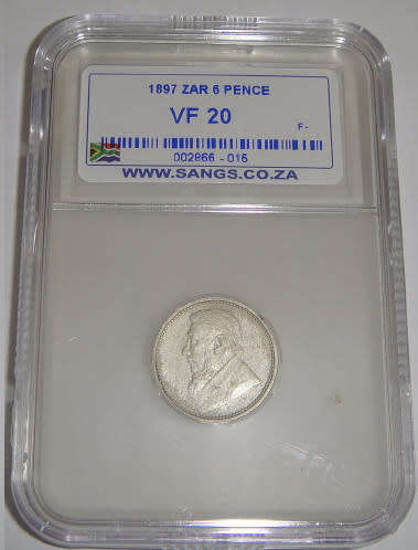 Paul Kruger Z.A.R. Sixpence (6d) of 1897 : Sangs graded VF20