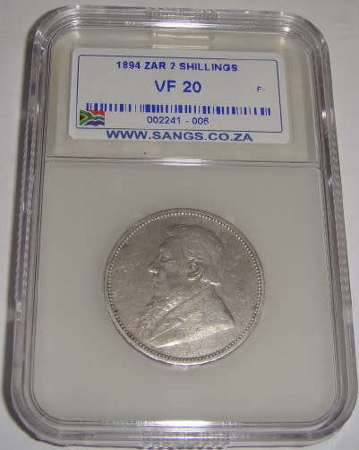 Paul Kruger Z.A.R. Two Shillings (2/-) of 1894 : Sangs graded VF20