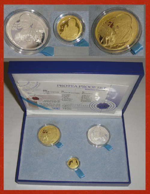 Republic of South Africa : Protea GOLD & SILVER PROOF SET (Gandhi) of 2008