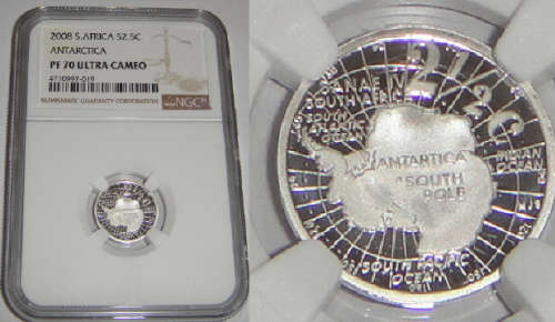 Republic of South Africa : Silver Tickey (2.5c) of 2008 (Antarctica) : NGC graded PF70 Ultra Cameo