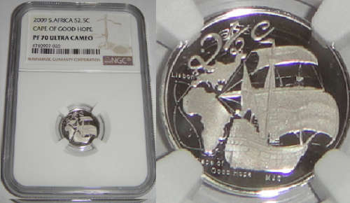 Rep. of South Africa: Silver Tickey (2.5c) of 2009 (Cape of Good Hope) NGC graded PF70 Ultra Cameo
