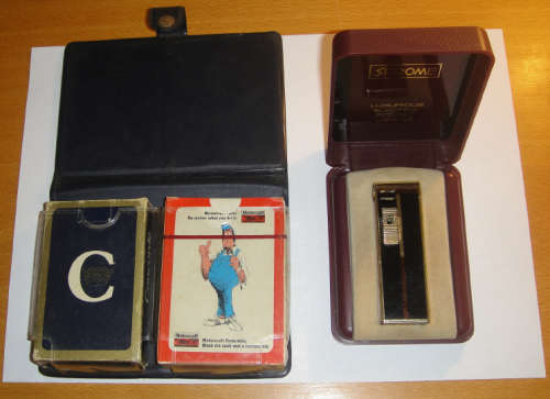 Vintage Playing Cards and Electric Pocket Lighter